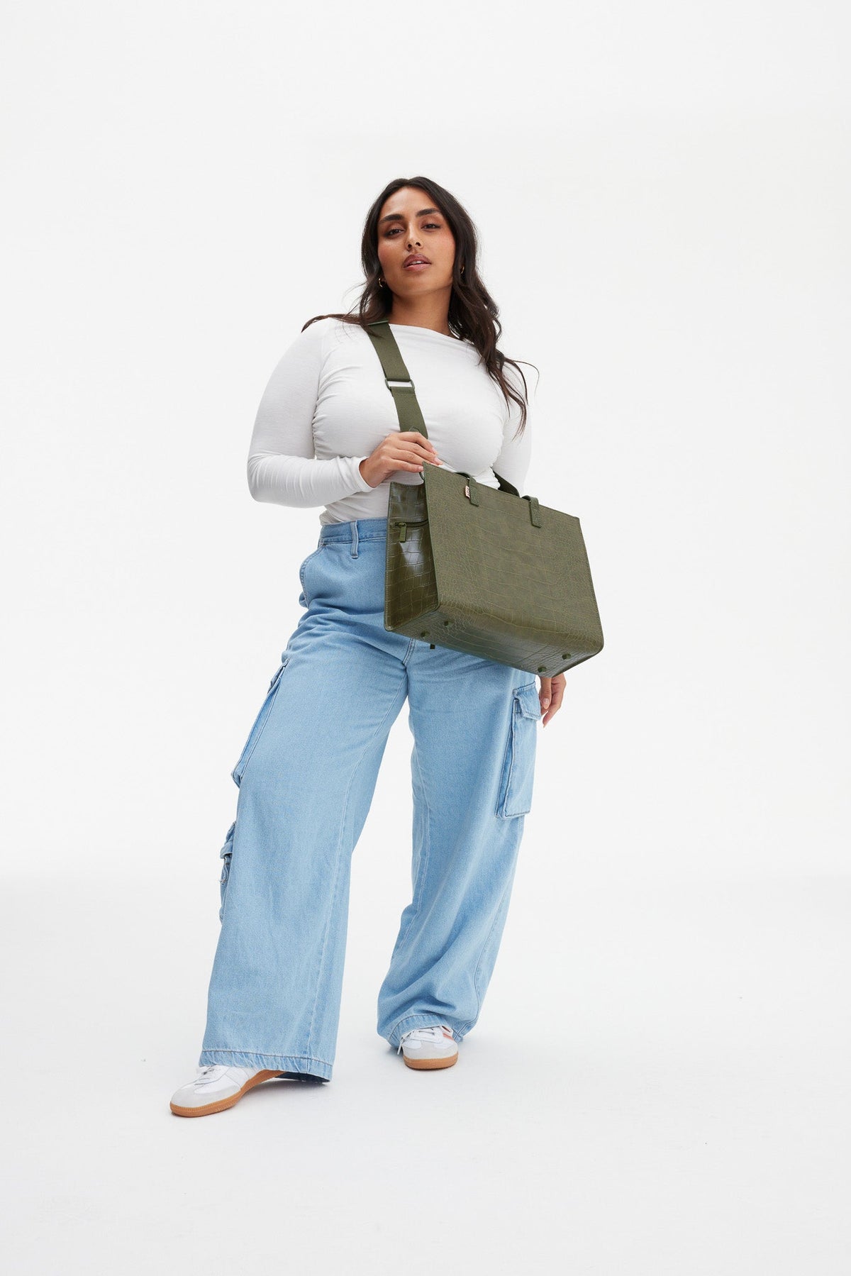 The Work Tote in Olive Croc