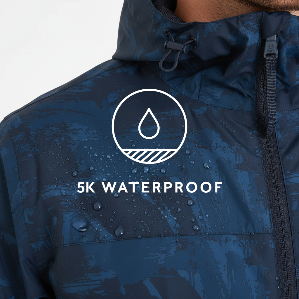 Craven Mens Waterproof Packaway Jacket - Dk Indigo Brushstroke Print