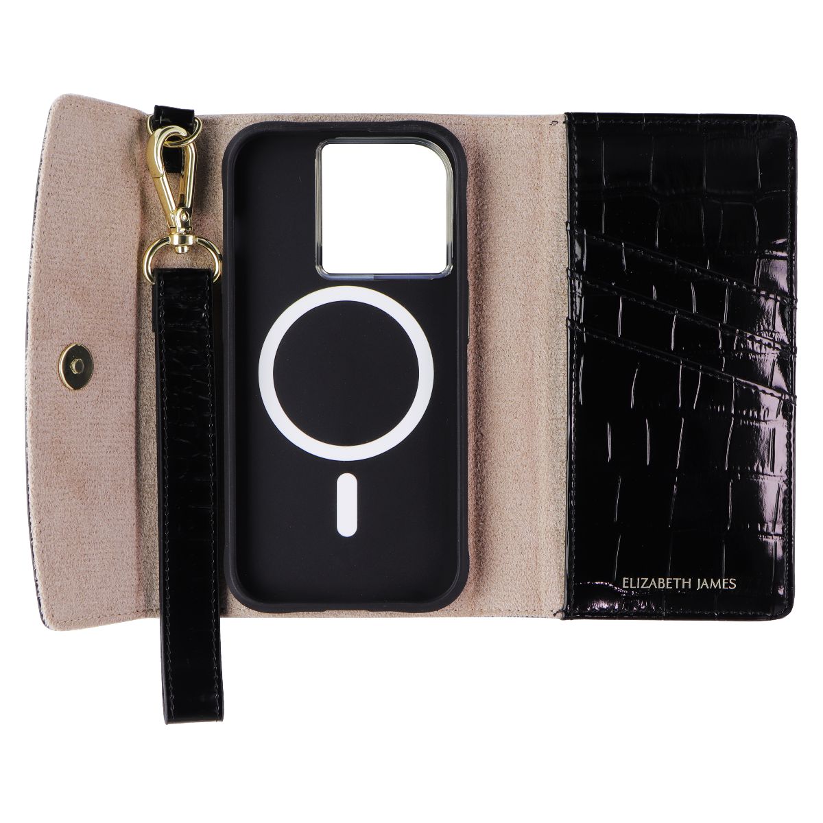 Elizabeth James Wristlet Folio for MagSafe for Apple iPhone 15 Pro - Black Croc - New