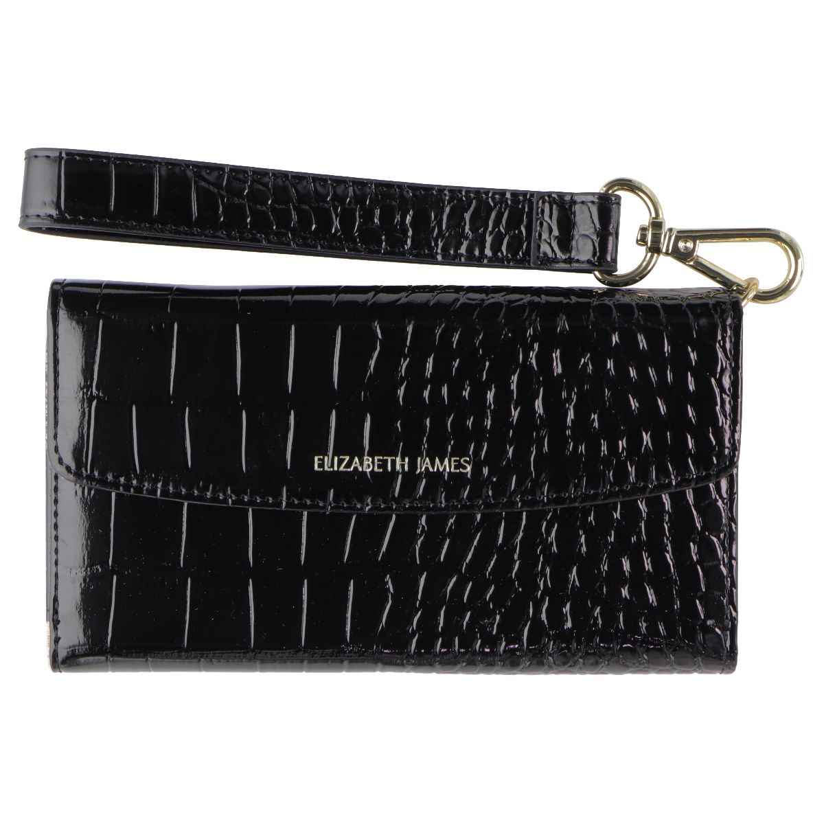 Elizabeth James Wristlet Folio for MagSafe for iPhone 15/14/13 - Black Croc - New