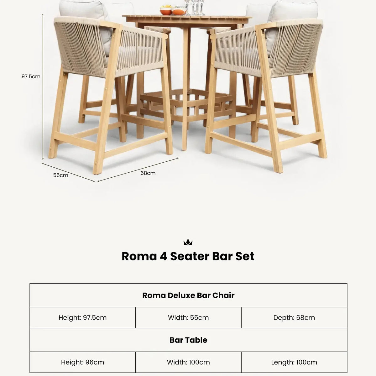 Roma 100cm Round Sunray High Bar Table with 4 Roma Deluxe Bar Stools