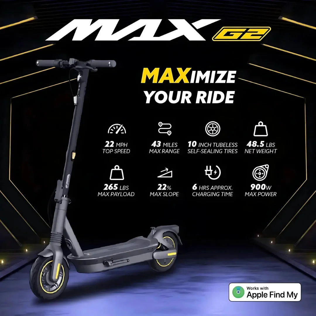 Segway - Max G2 Electric Kick Scooter Foldable w/ 43 Mile Range and 22 MPH Max Speed - Black - AA.05.15.01.0002 - Excellent Condition