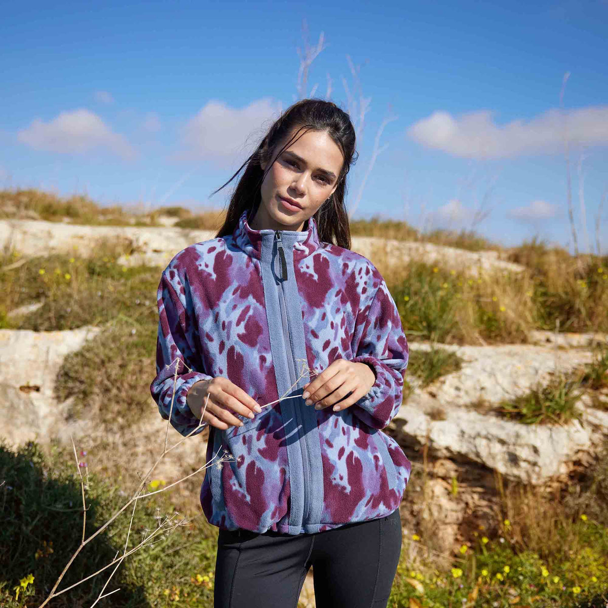 Firan Womens Relaxed Fit Microfleece Jacket - Smokey Blue Print