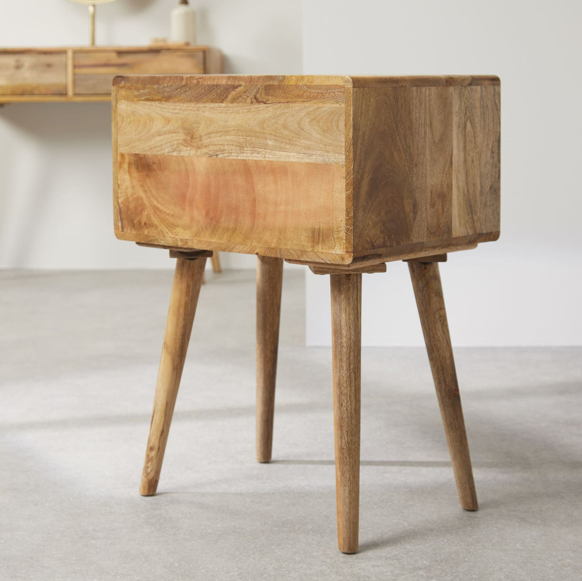 Rustic Mango Wood Bedside Table with 2 Drawers