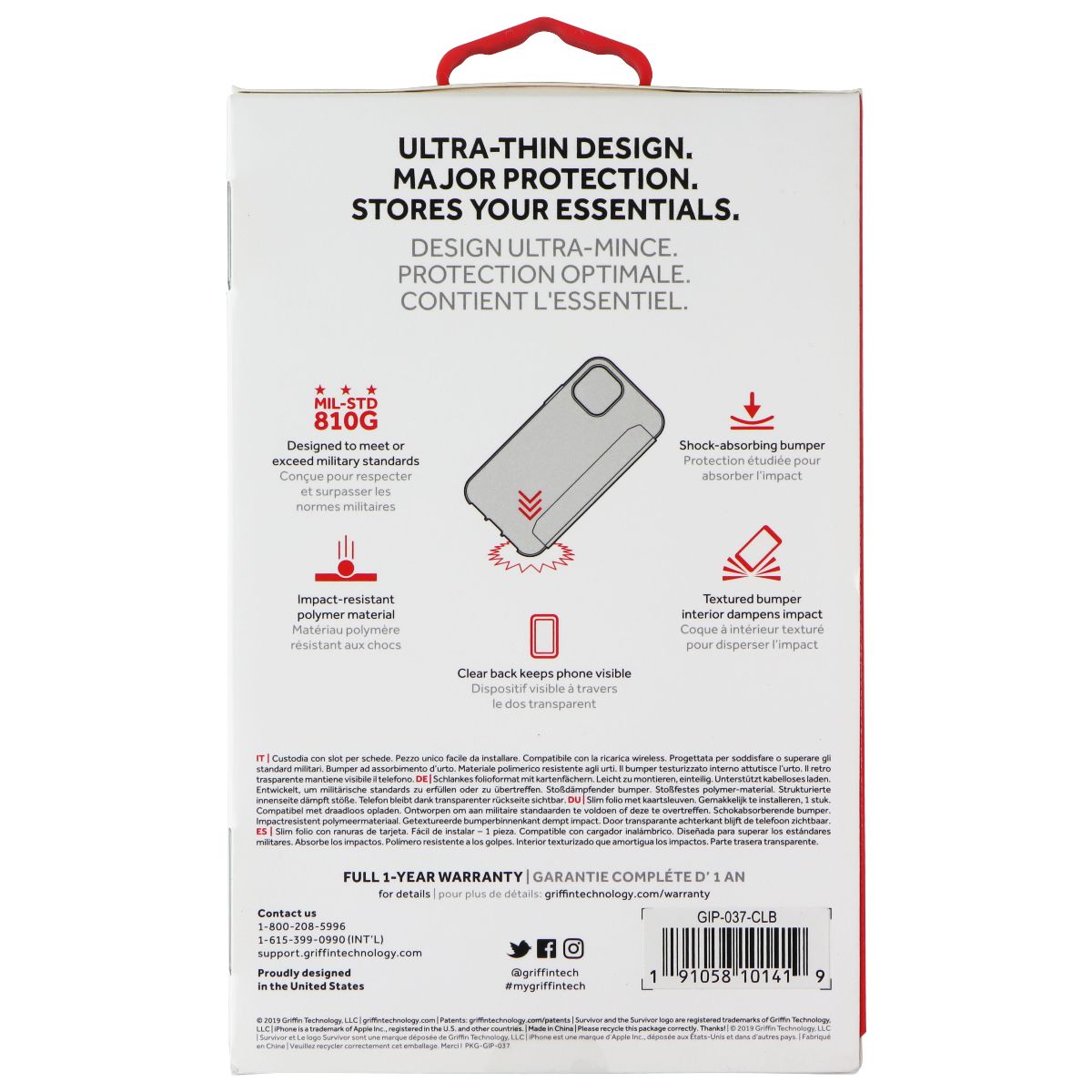 Griffin Survivor Clear Wallet Case for Apple iPhone 11 Pro - Clear/Black - New