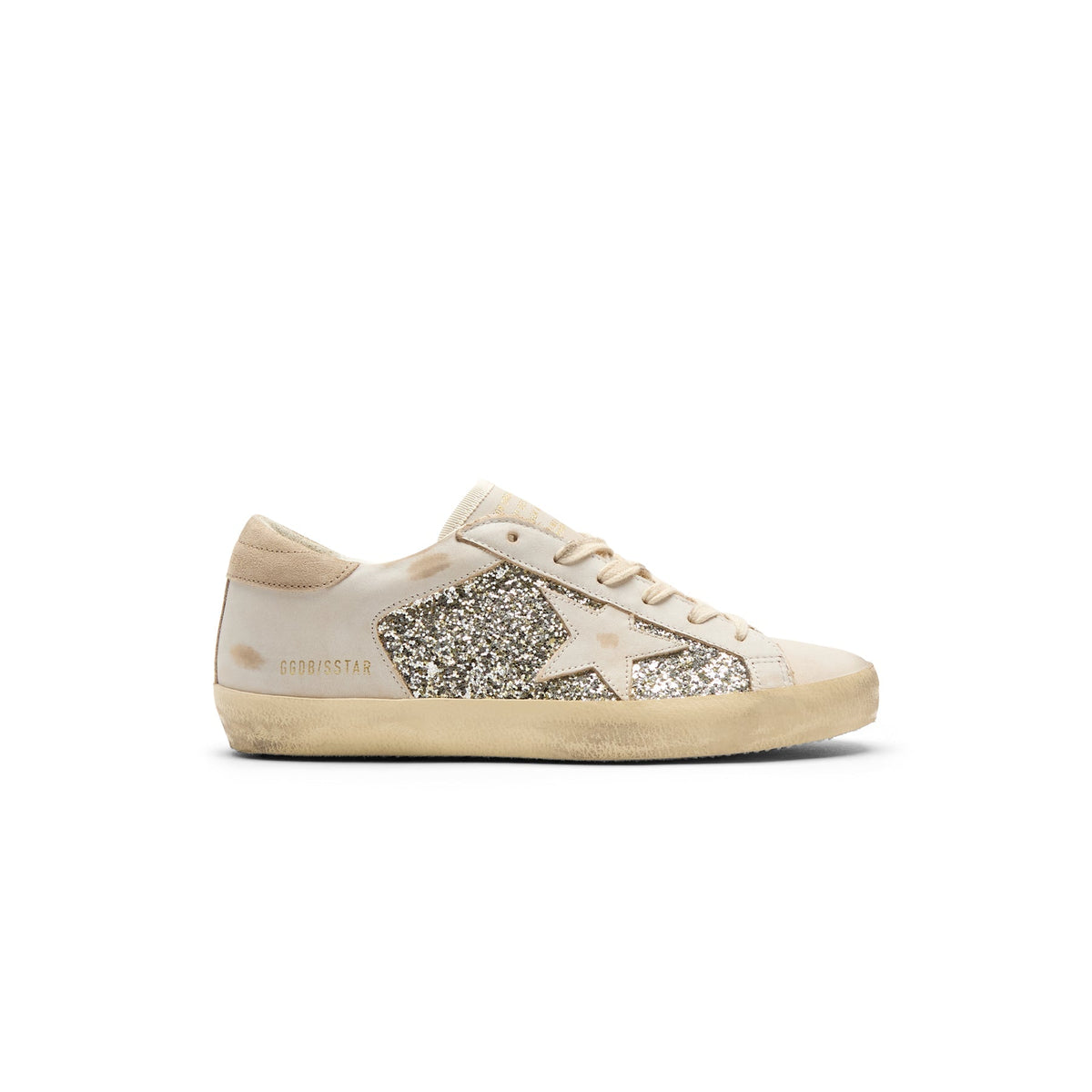 Golden Goose Super Star Glitter And Leather Upper (White/Platinum/Beige)