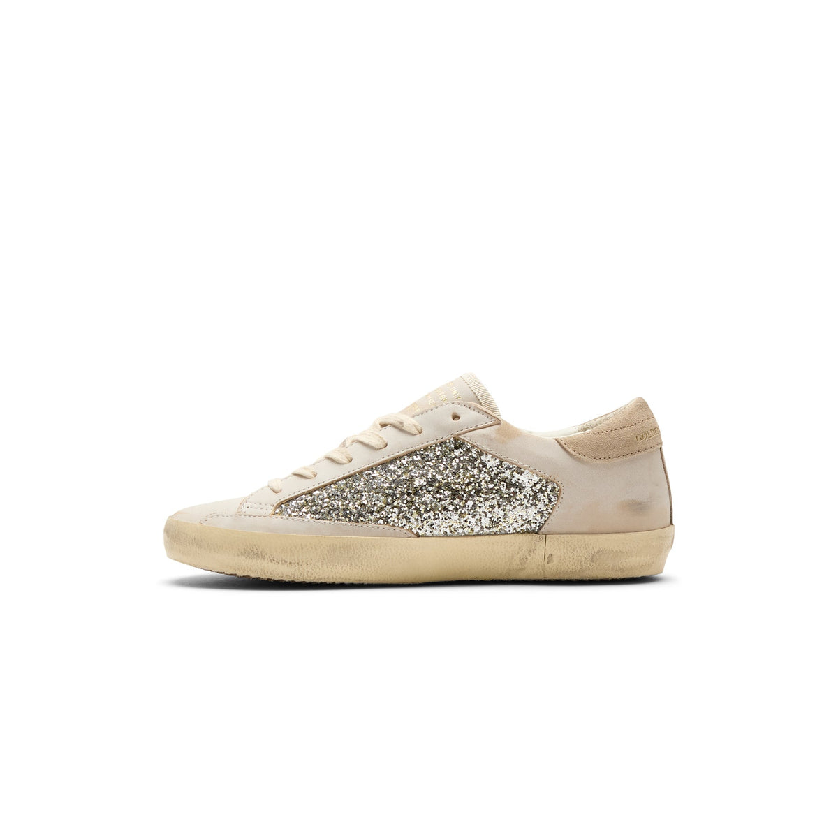 Golden Goose Super Star Glitter And Leather Upper (White/Platinum/Beige)
