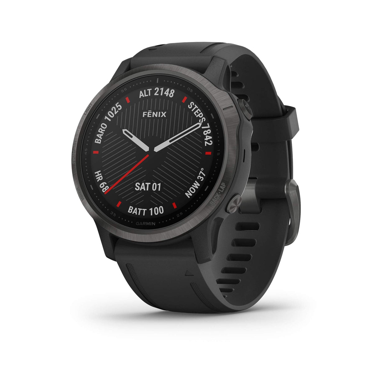 Garmin - fēnix 6S Sapphire GPS 30mm  - Carbon Gray with Black Silicone Band - 010-02159-24