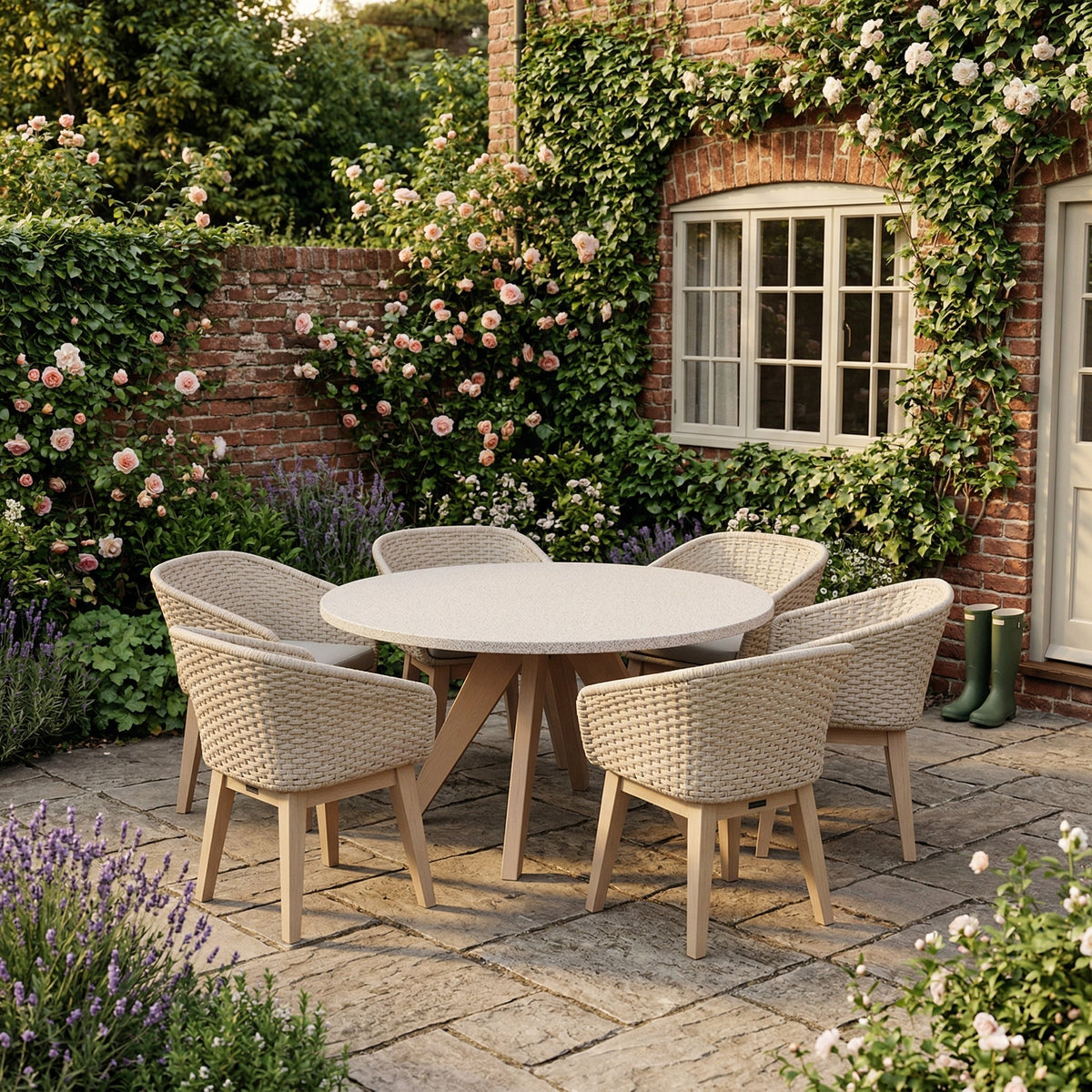 Astral 6 Seater Round Terrazzo Concrete Dining Set with Eden Dusk Dining Chairs