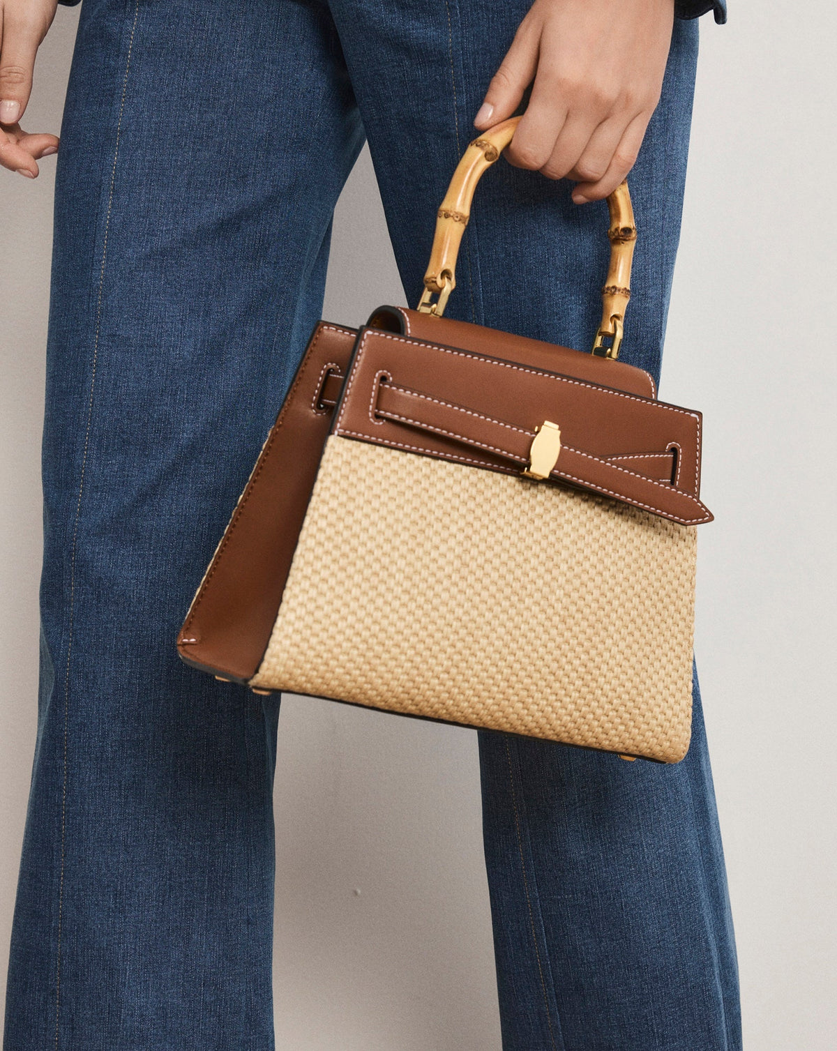 Veronica Beard Raffia Dash Top-Handle Bag