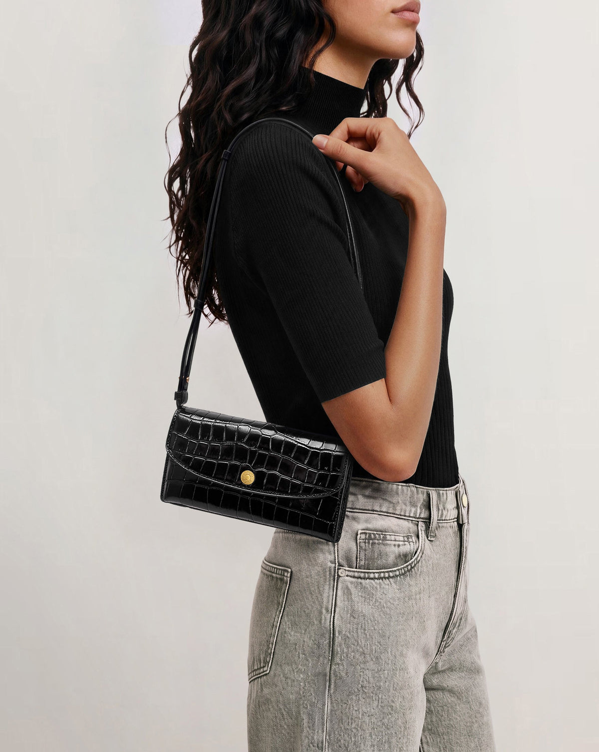 Croc-Embossed Crossbody Wallet