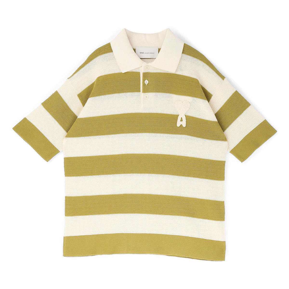 AMI Paris Short Sleeves Polo With AMI De Couer Patch (Blanc creme/Matcha)