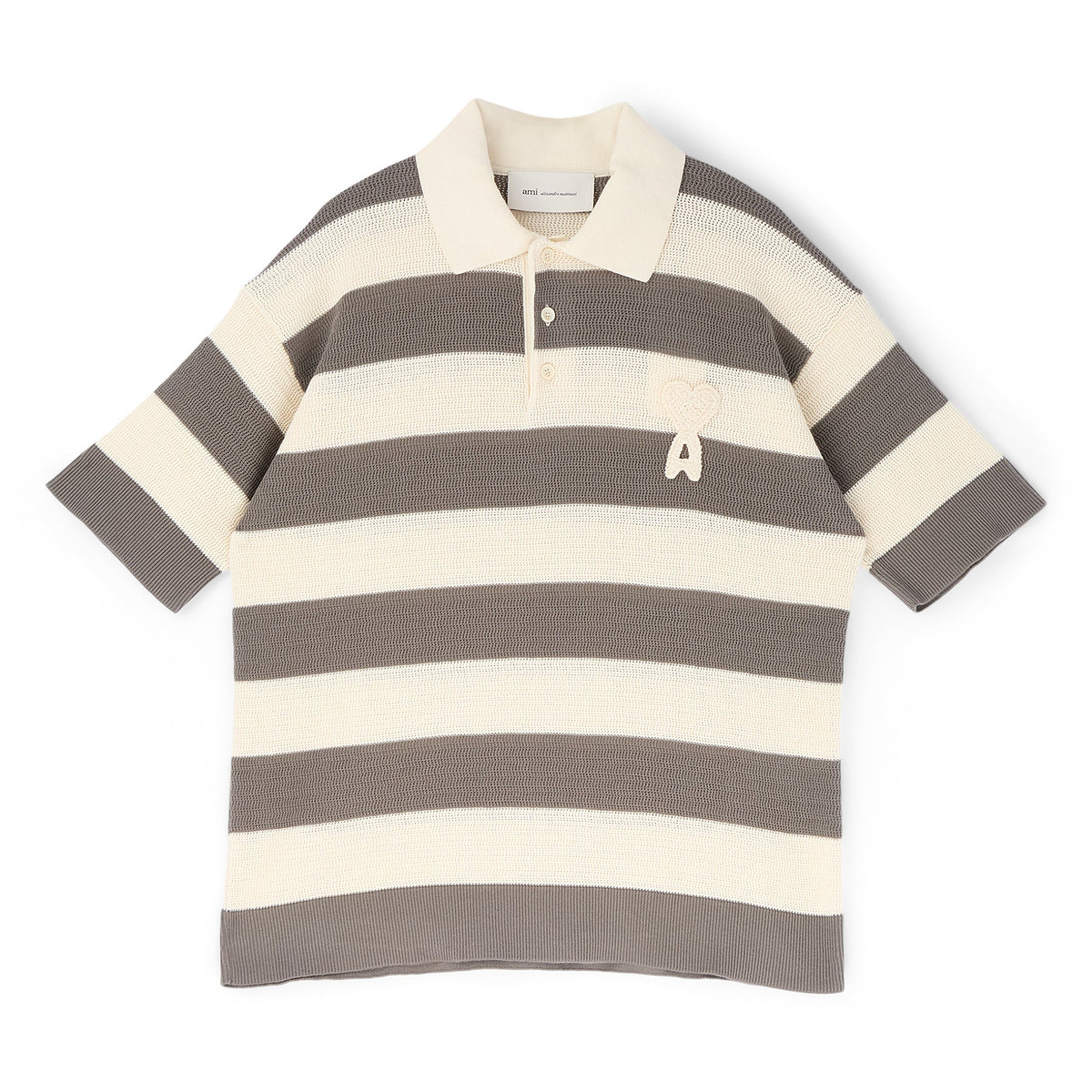 AMI Paris Short Sleeves Polo With AMI De Couer Patch (Blanc creme/Carbone)