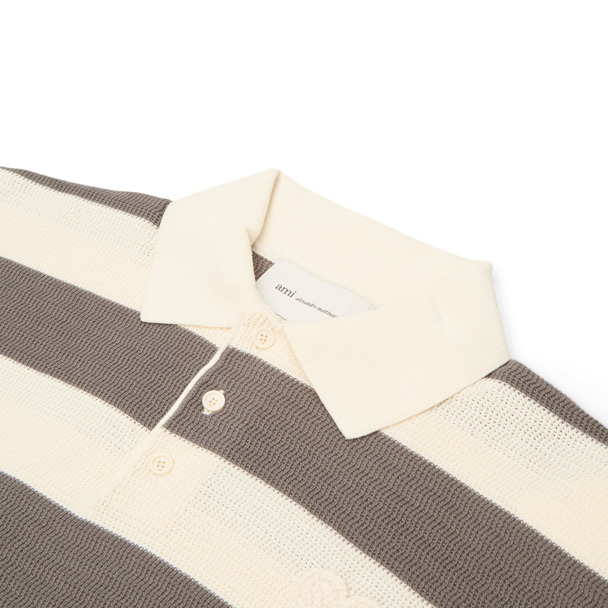 AMI Paris Short Sleeves Polo With AMI De Couer Patch (Blanc creme/Carbone)