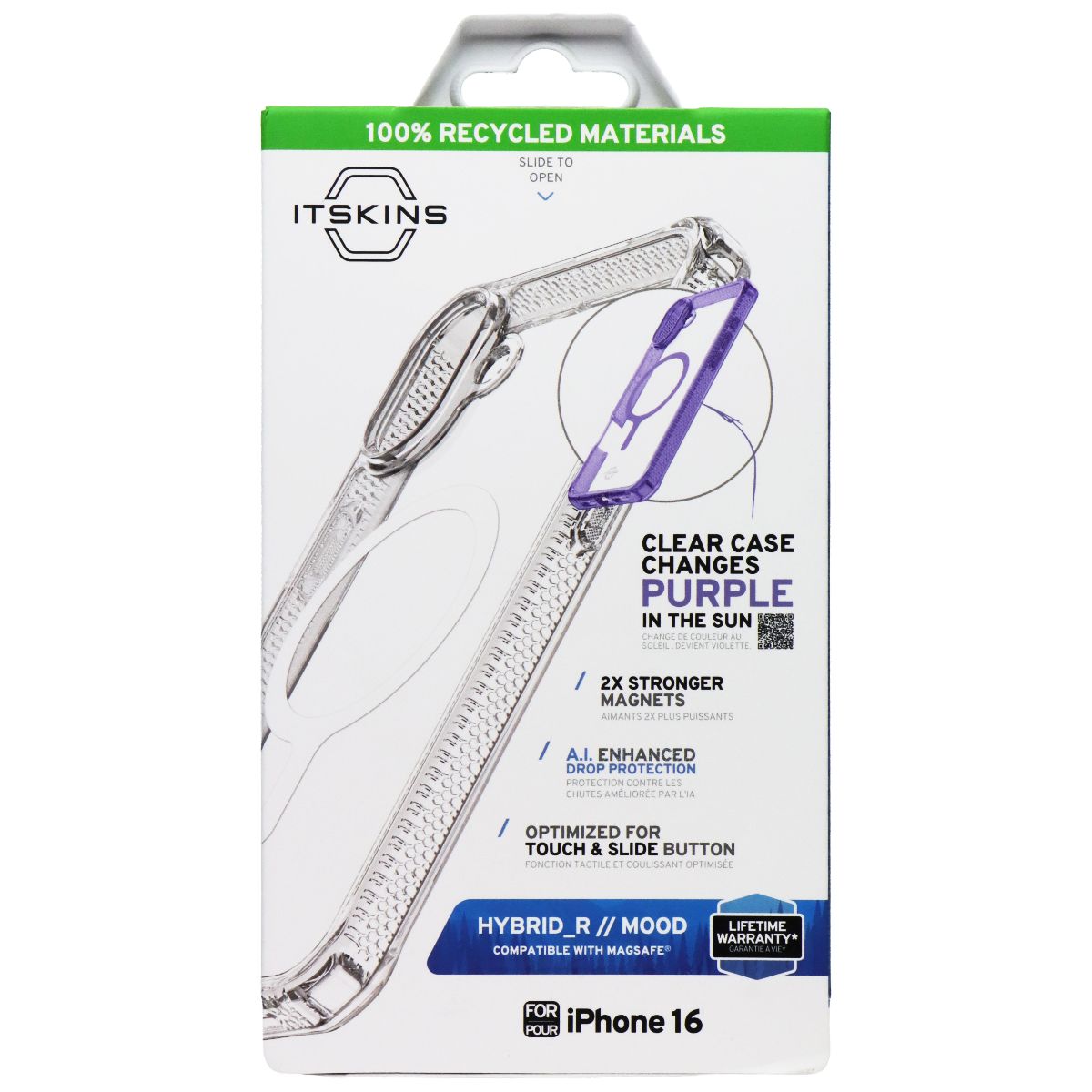 ITSKINS Hybrid_R // Mood Case for MagSafe for Apple iPhone 16 - Clear / Purple - New
