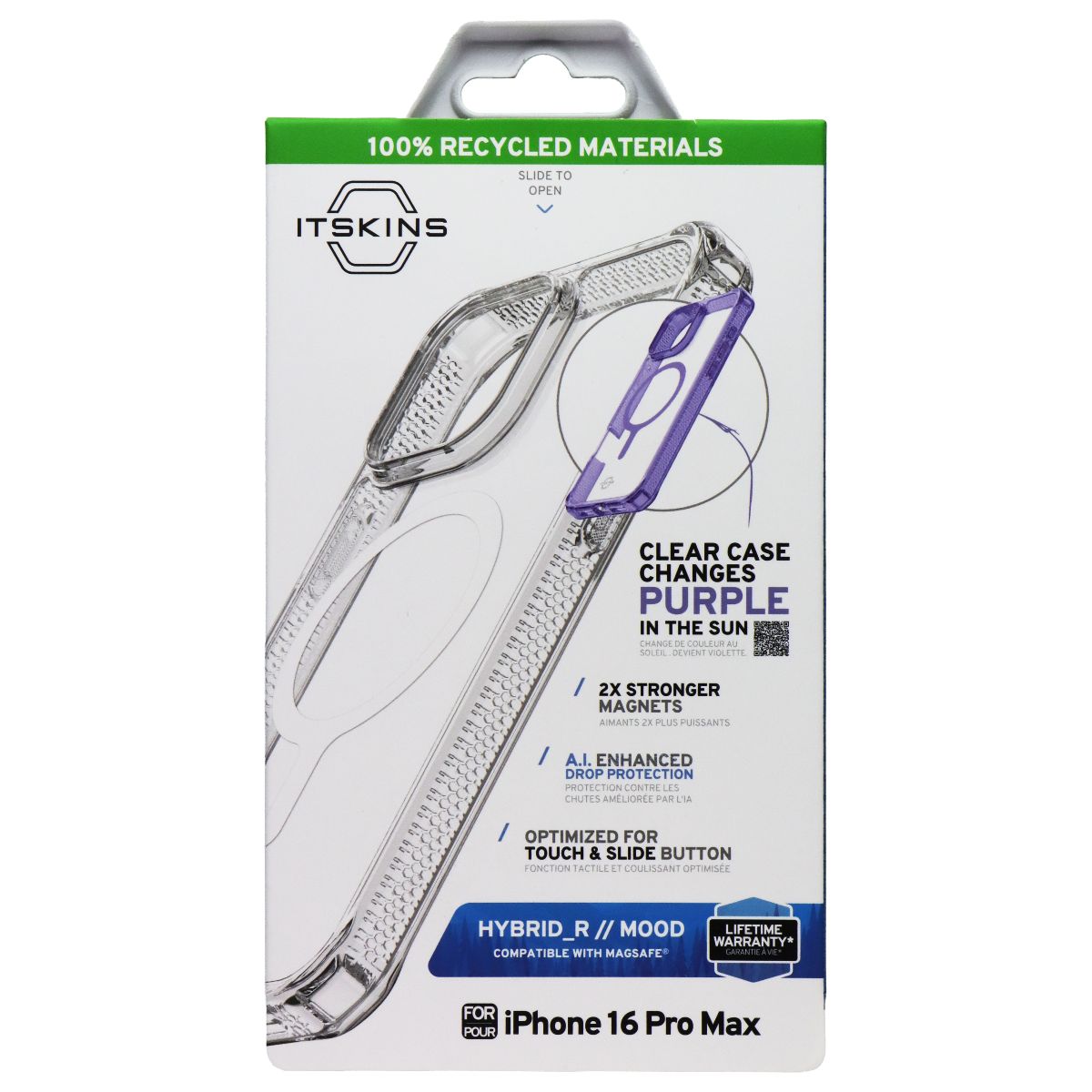 ITSKINS Hybrid_R Mood Case for MagSafe for Apple iPhone 16 Pro Max- Clear/Purple - New