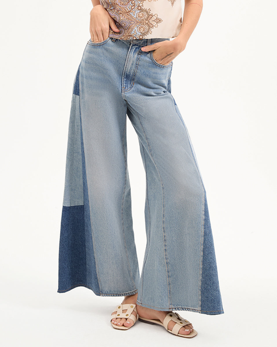 Vicki Patchwork Wide-Leg Jean