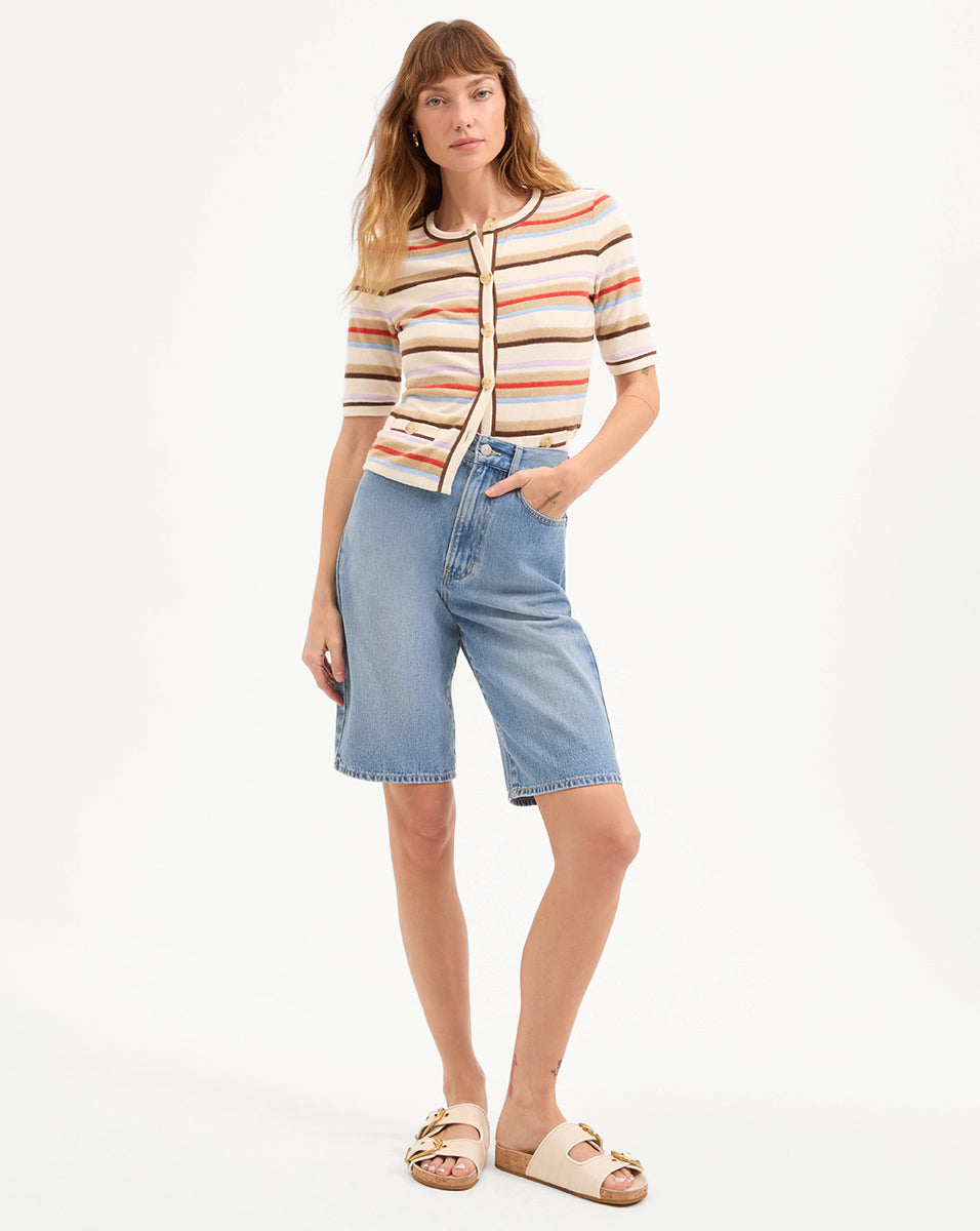 Brendan Striped Short-Sleeve Cardigan