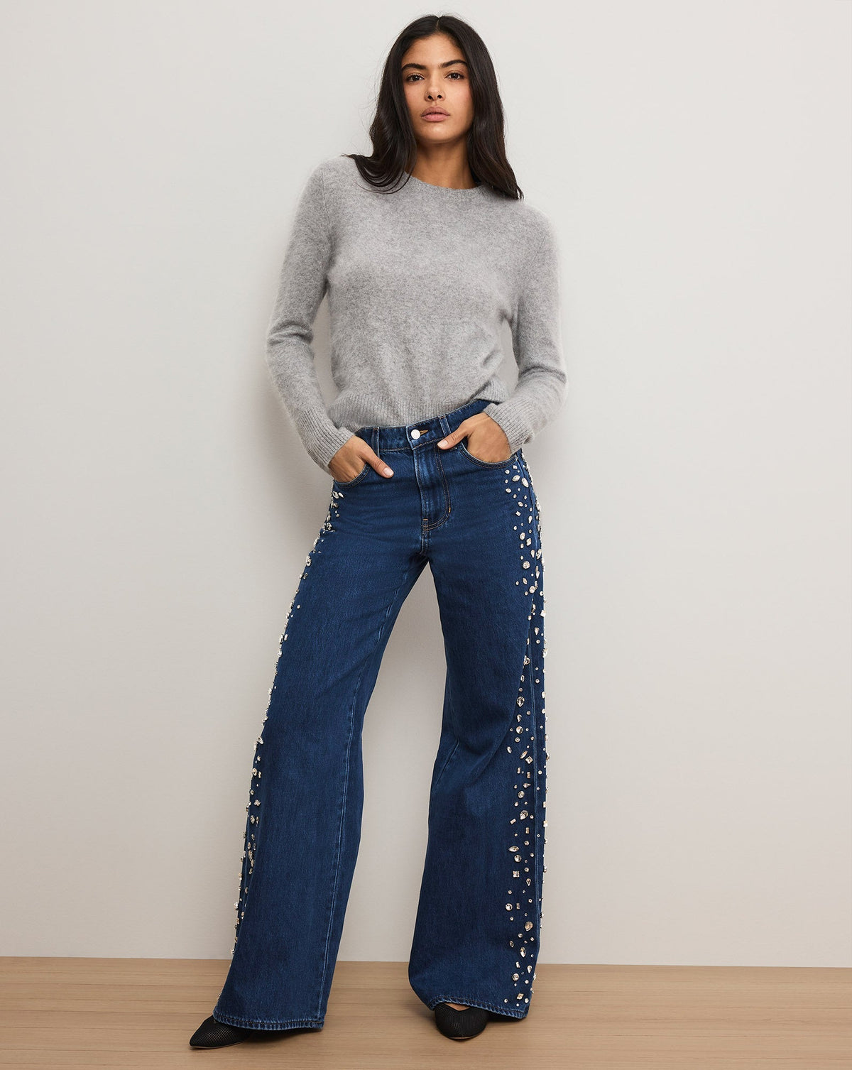 Kasey Embellished Wide-Leg Jean