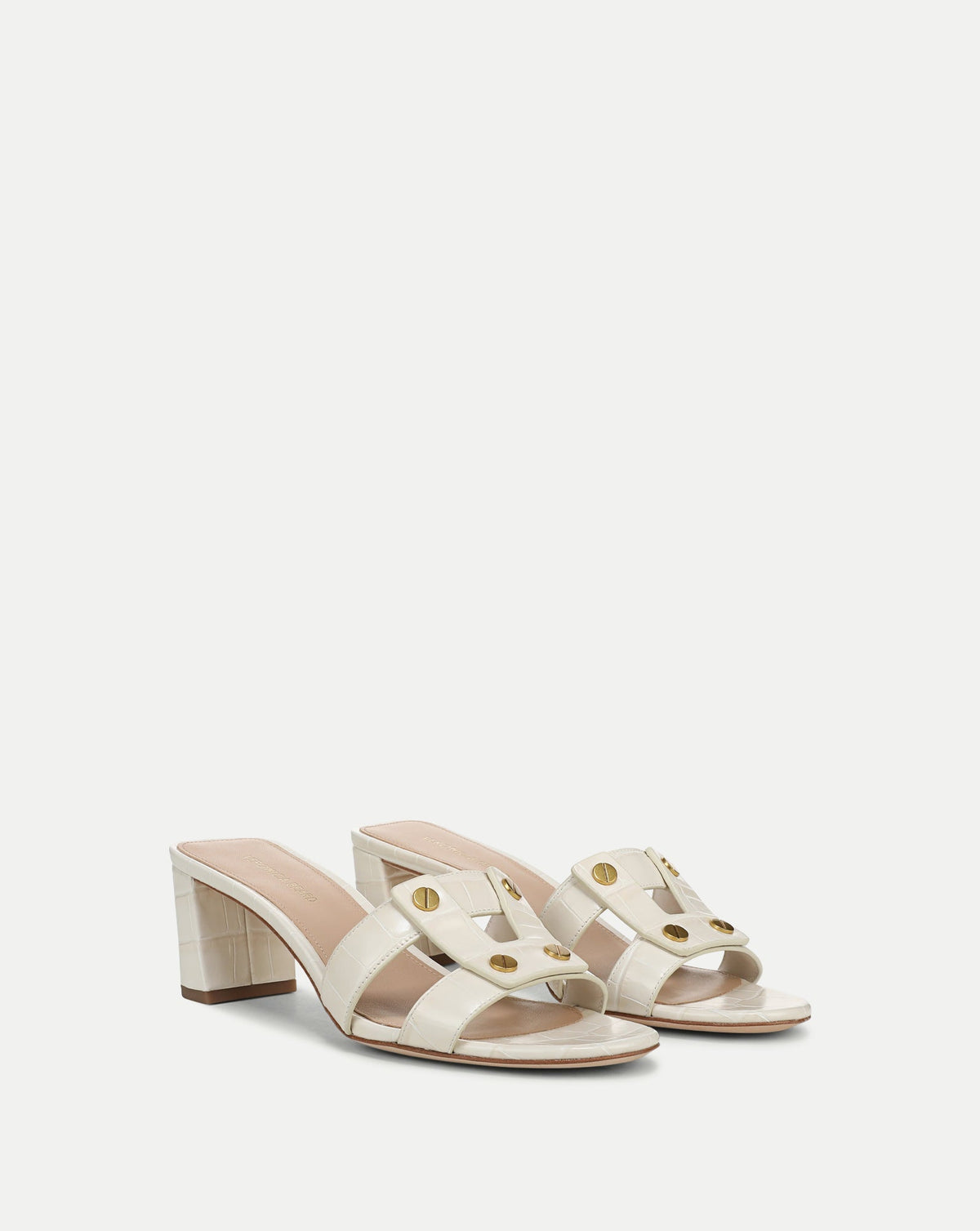 Via Croc-Embossed Mid-Heel Sandal