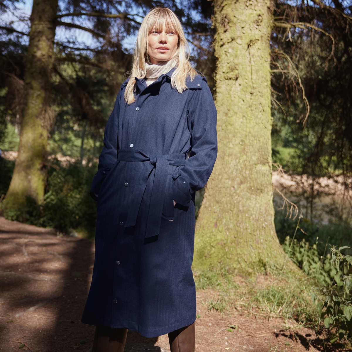 Jemima Womens Waterproof Longline Belted Trench Coat - Navy Melange