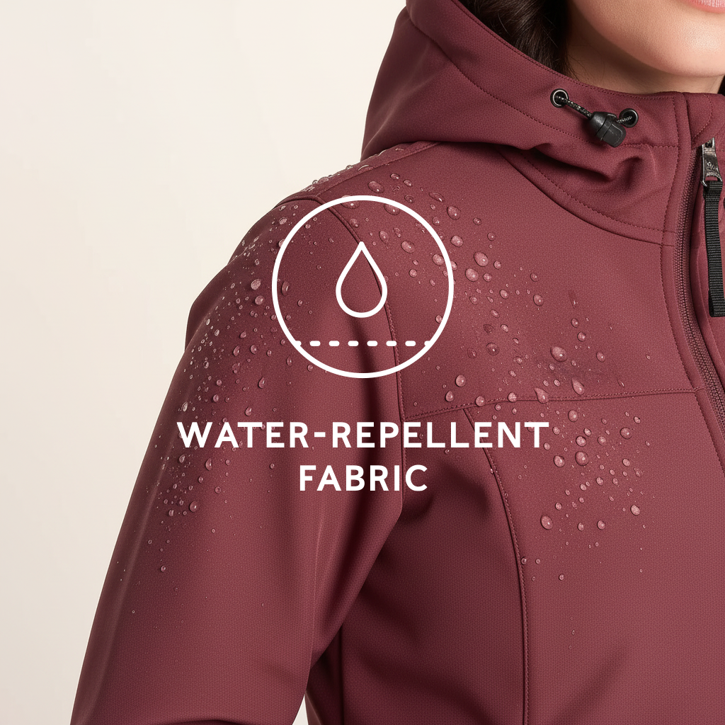 Keld Womens Long Shower Resistant Hooded Softshell Jacket - Burgundy