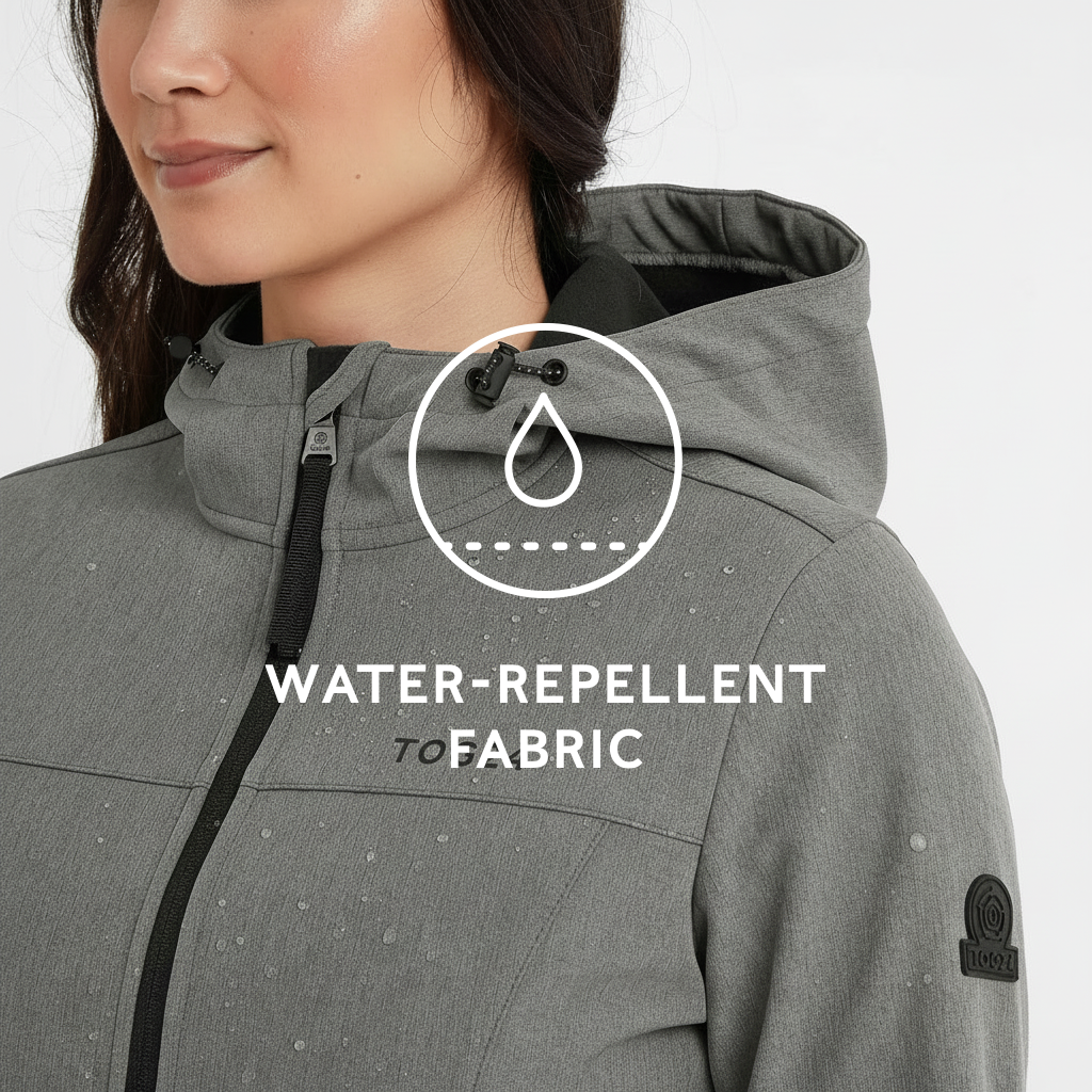 Keld Womens Long Shower Resistant Hooded Softshell Jacket - Dark Grey
