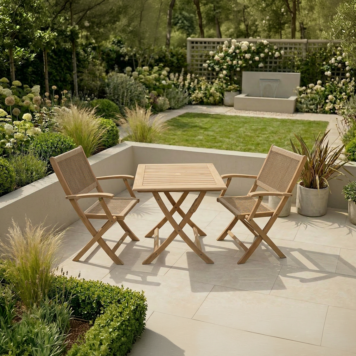London 2 Seater Square Folding Bistro Set with London Rope Folding Armchairs