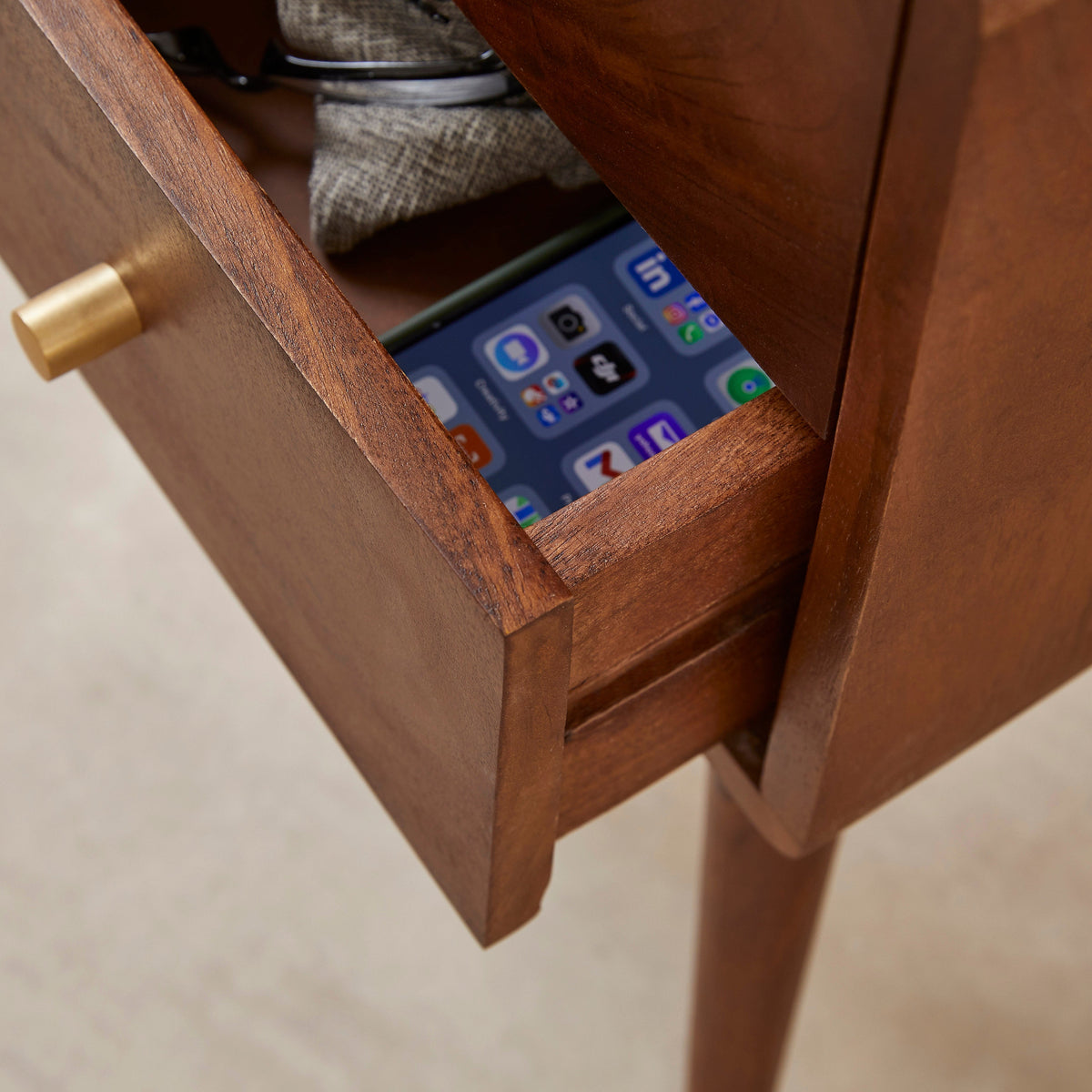 Scandinavian Dark Walnut Logan Narrow Bedside Table