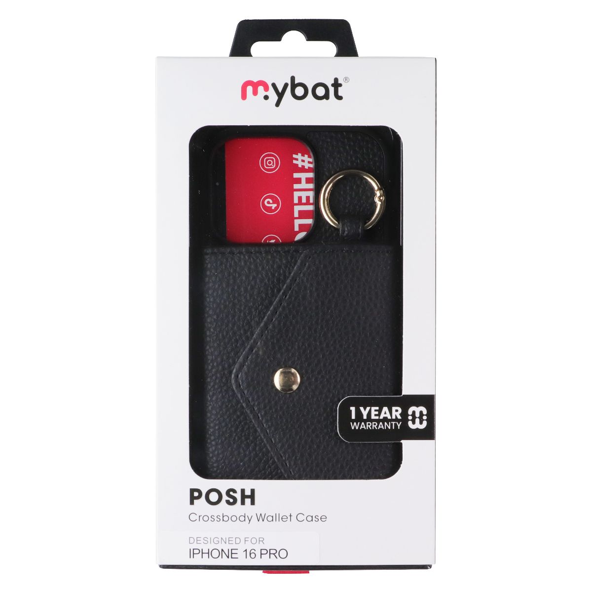 MyBat Posh Leather Crossbody Wallet Case for Apple iPhone 16 Pro - Black - New