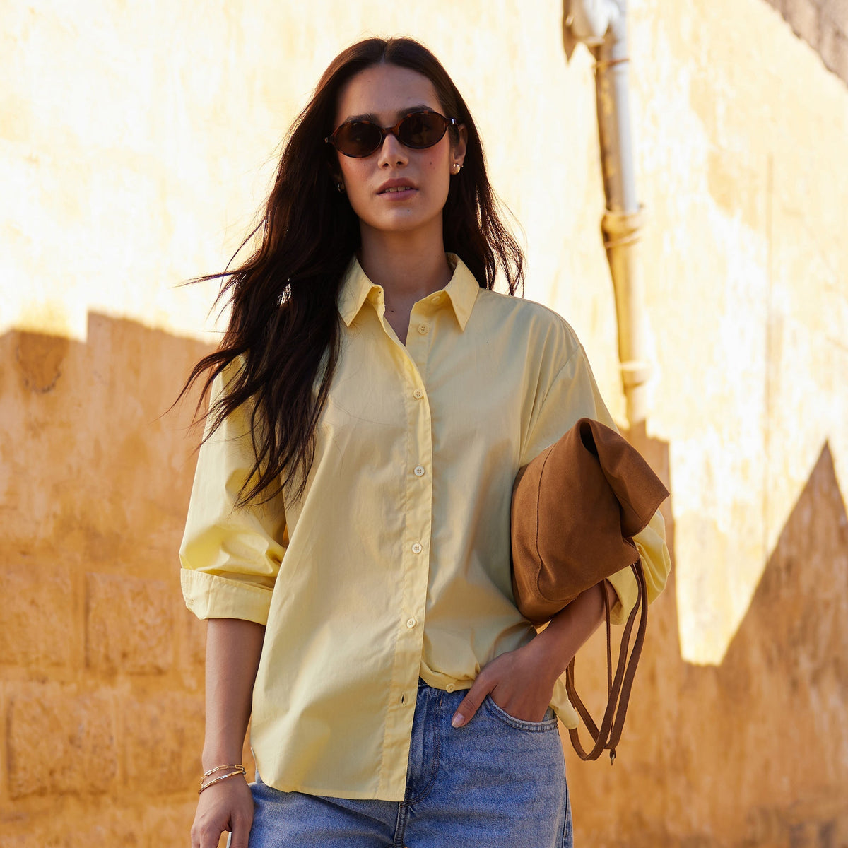 Marnie Womens 100% Cotton Oversized Shirt - Butter Yellow