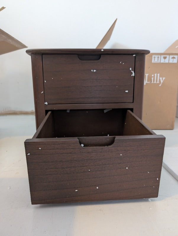 Norway Dark Walnut Wooden Bedside Table (Imperfect Drawers)