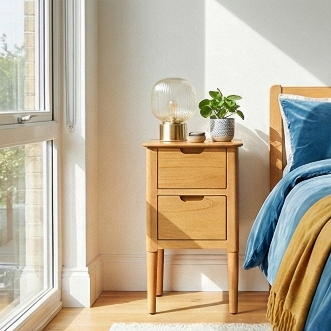 Norway Narrow Oak Bedside Table (Damaged)