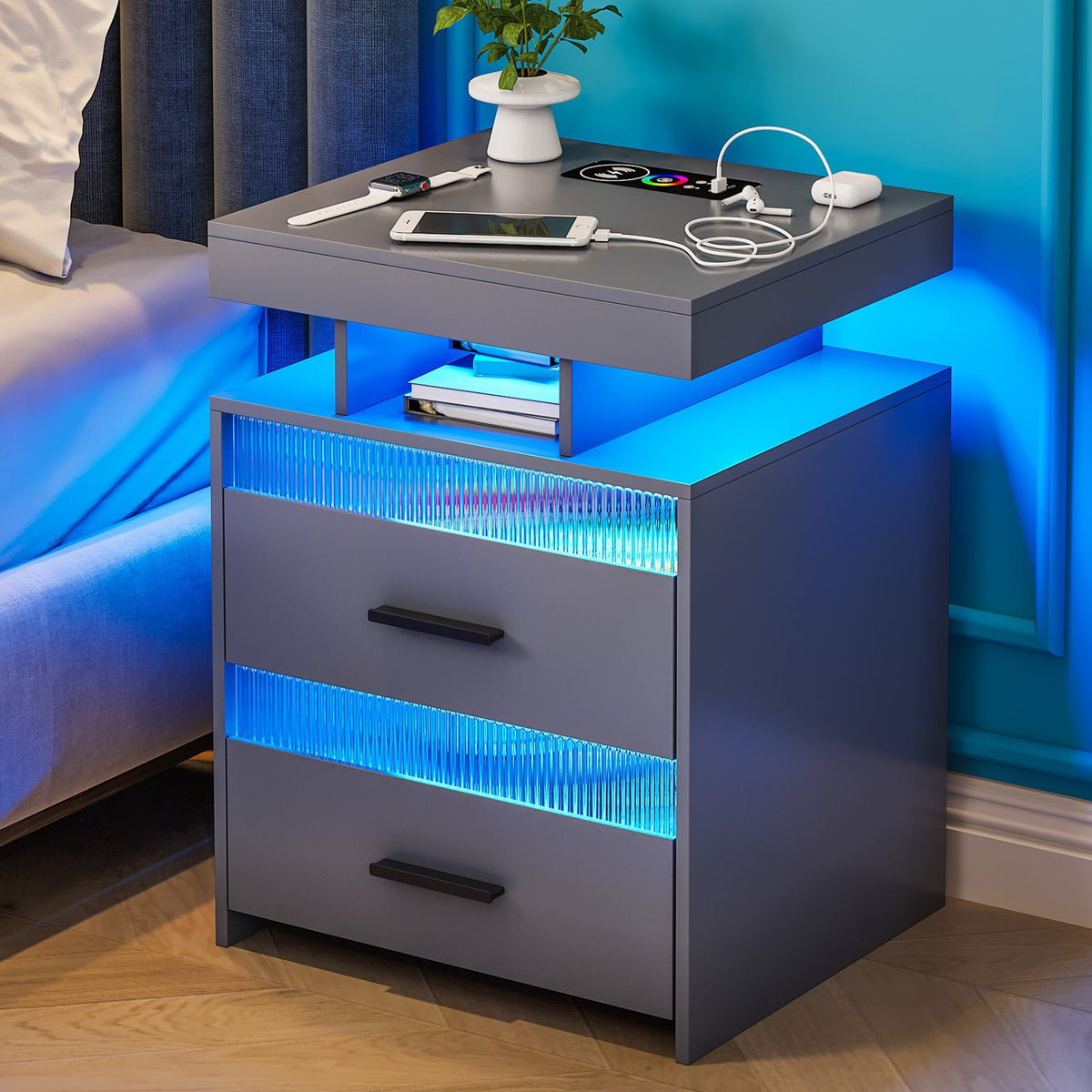 Smart Bedside Table with Built-In Charging Station