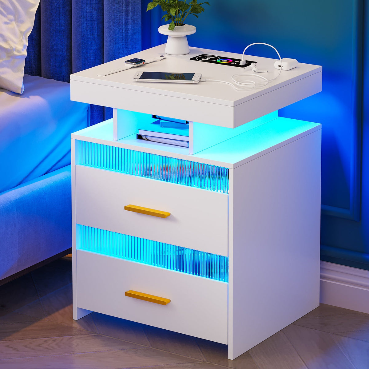 Smart Bedside Table with Built-In Charging Station
