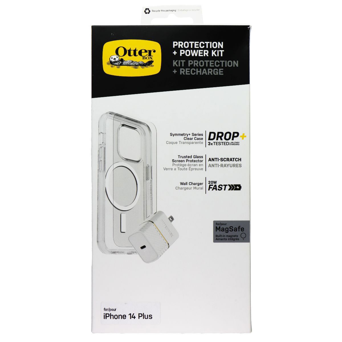 OtterBox Protection + Power Kit Case & Charger for iPhone 14 Plus - Clear/White - New
