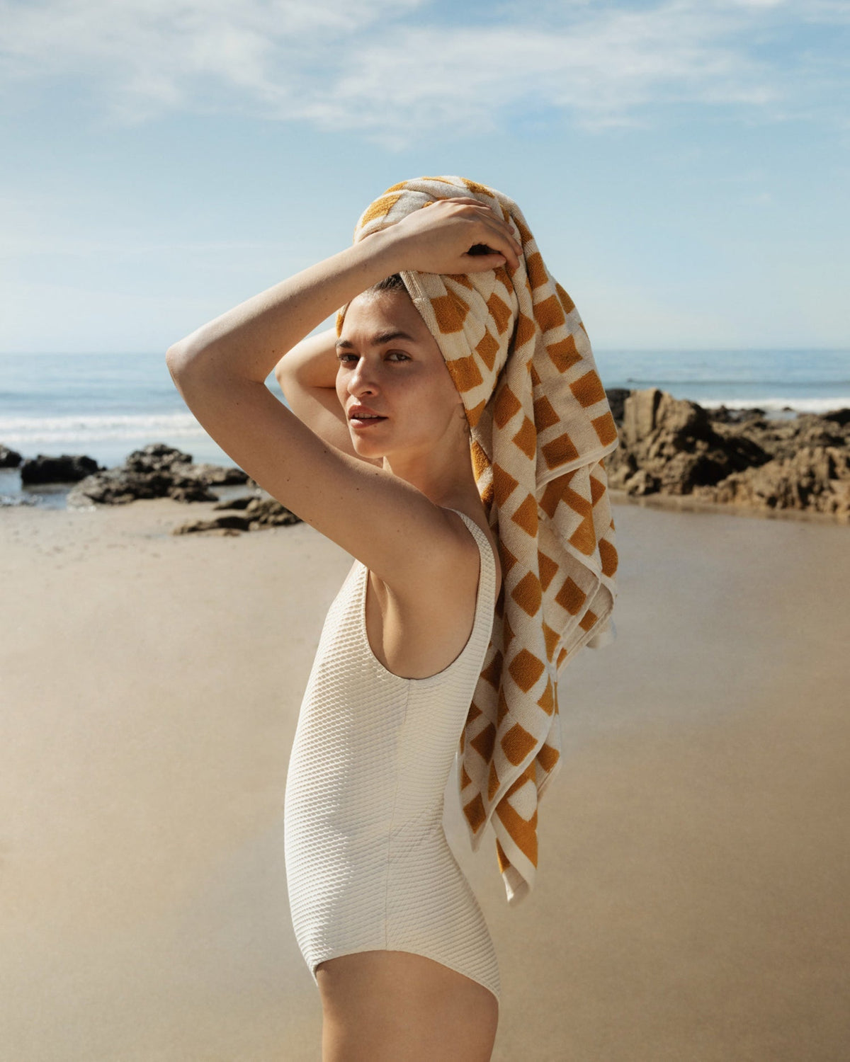 Capri Check Beach Towel - FINAL SALE (Marigold with Natural)