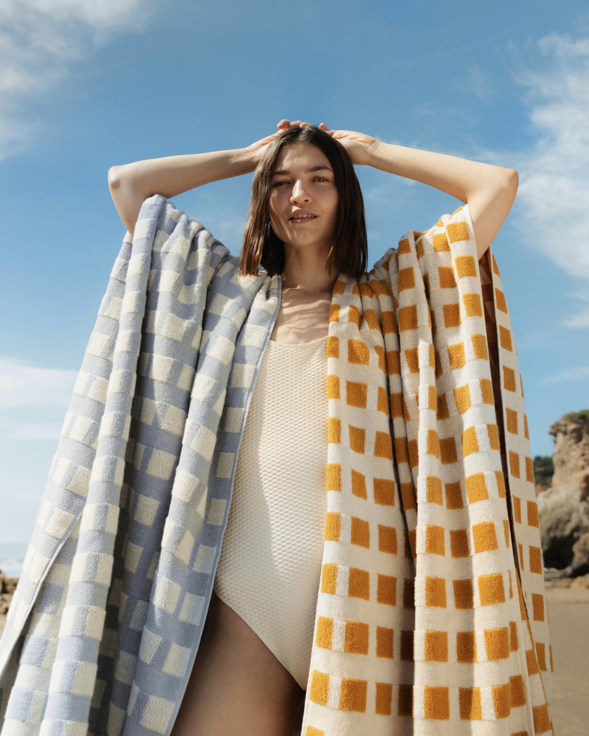 Capri Check Beach Towel - FINAL SALE (Sky with Natural)