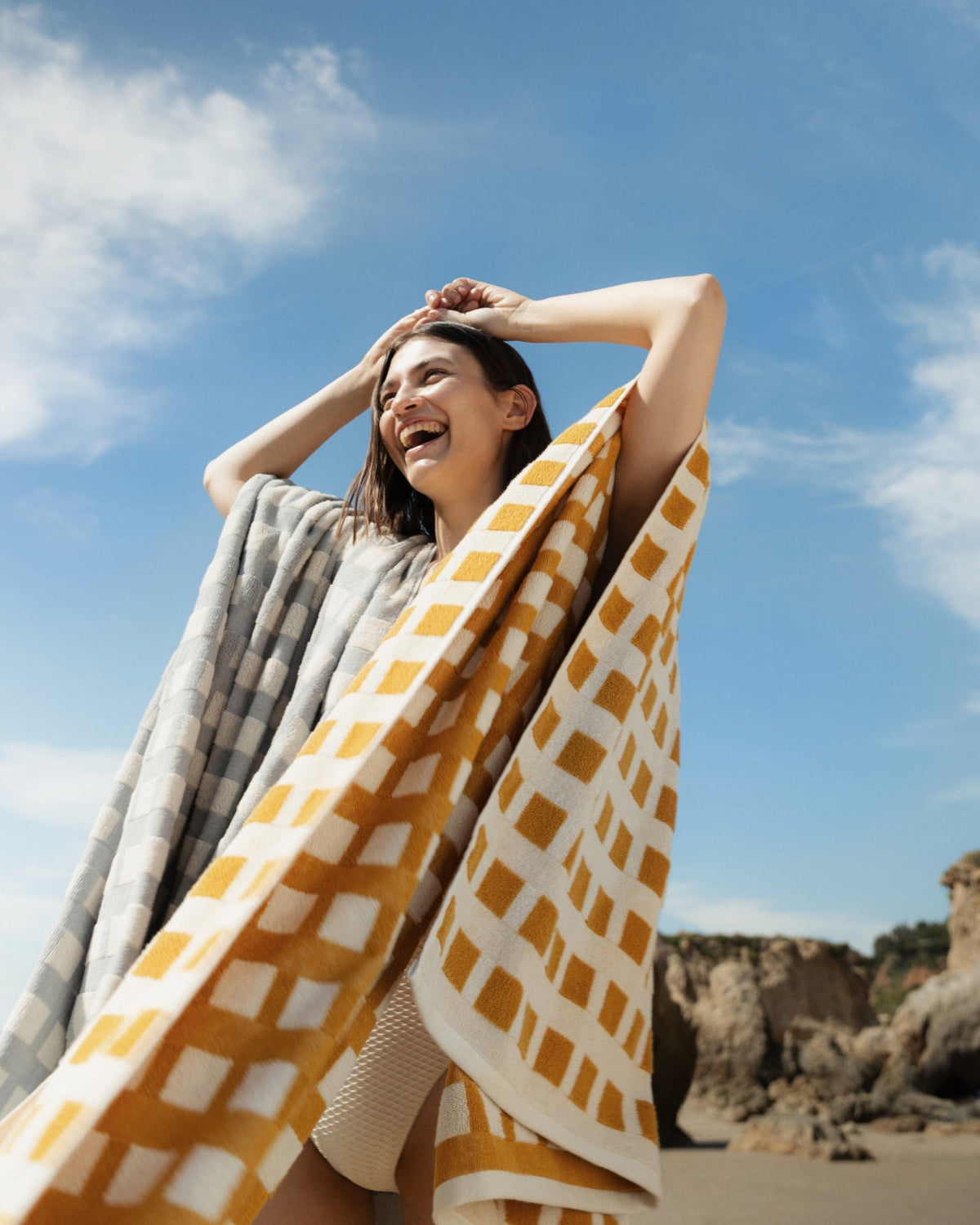 Capri Check Beach Towel - FINAL SALE (Marigold with Natural)