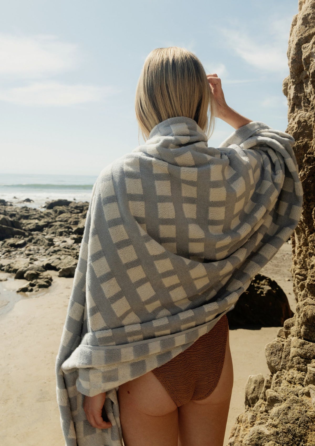 Capri Check Beach Towel - FINAL SALE (Sky with Natural)