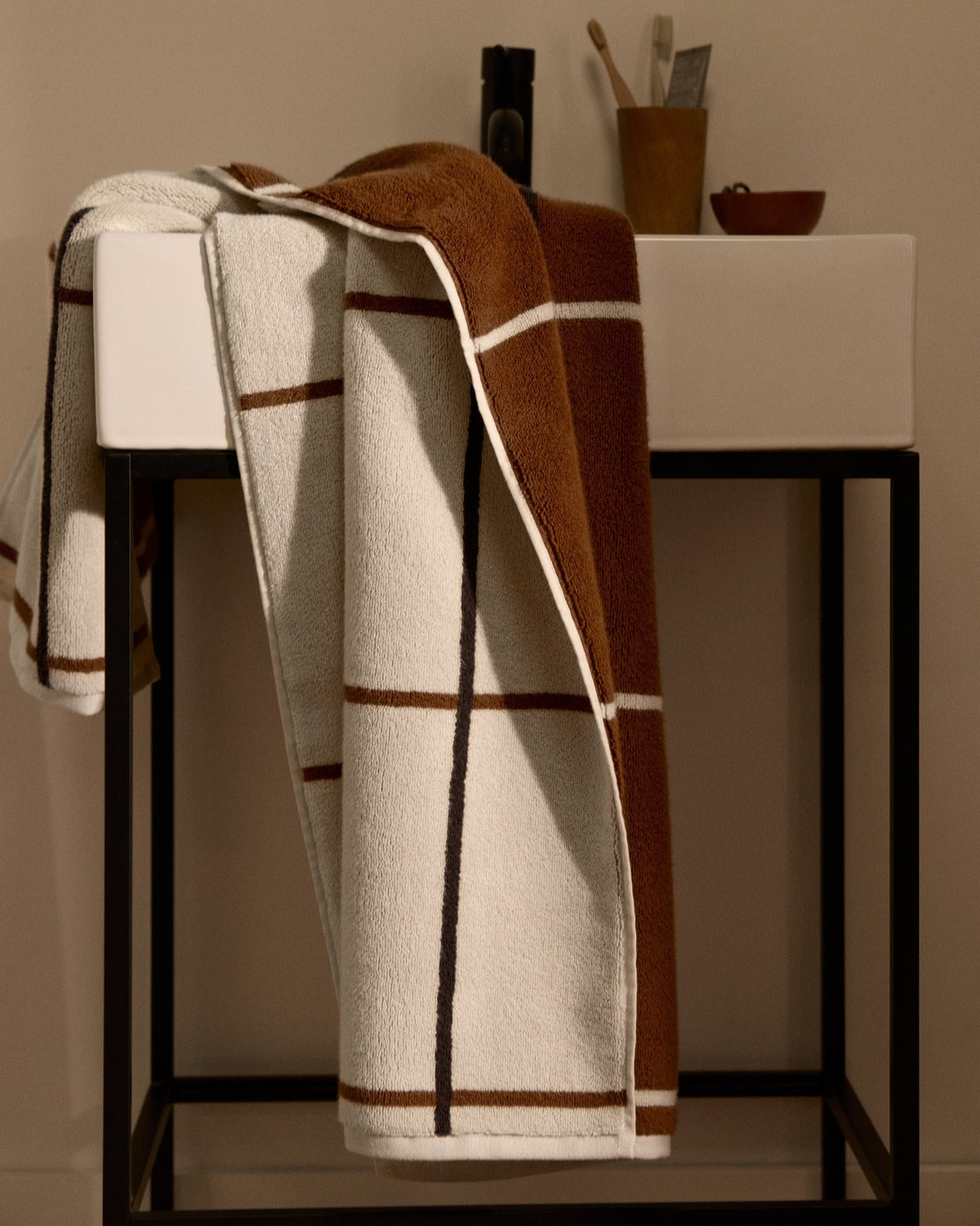 4+4 Organic Plush Bath Bundle - Bone Windowpane