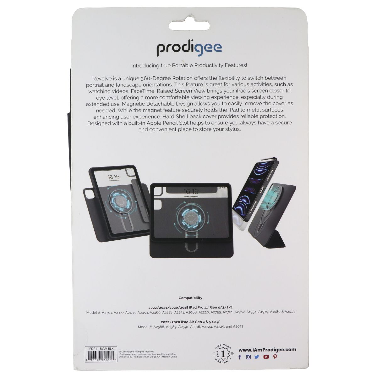 Prodigee Revolve Case/Stand for iPad Air & iPad Pro 11 - Black iPDP11-RVLV-BLK - New