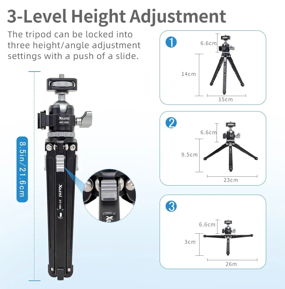 XILETU Vlogging Tripod Handheld Cold Shoe Head Camera & Phone Stand
