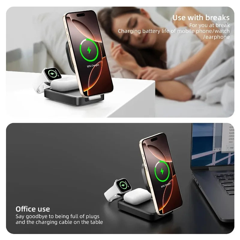 3-in-1 Magnetic Wireless Charger Folding Station –