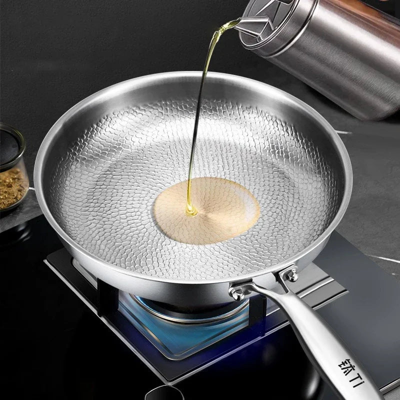 Titanium Frying Pan Thickened Non-Stick Non-Coating Hammer Pattern Fried Steak Pan Gas Stove Pot Induction Kitchen Cookwarev