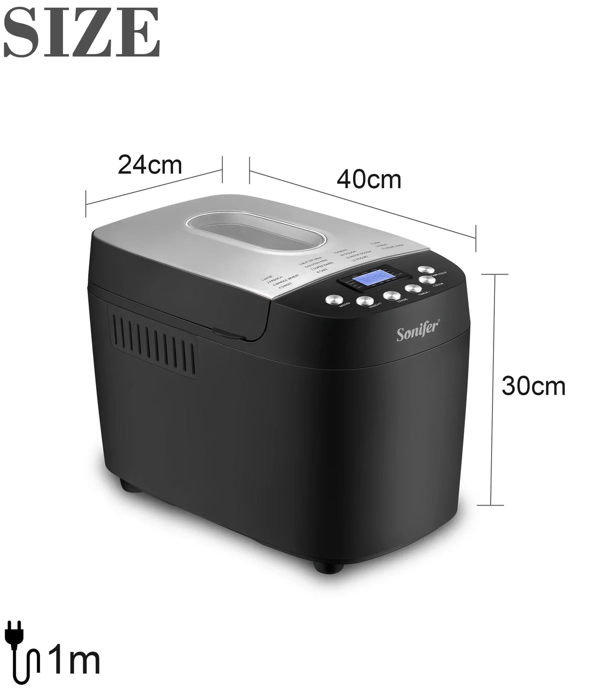 1.5kg Automatic Bread Machine 850w Programmable Bread Maker 15-hour Pre-set Timer Control Panel With Lcd Display Sonifer