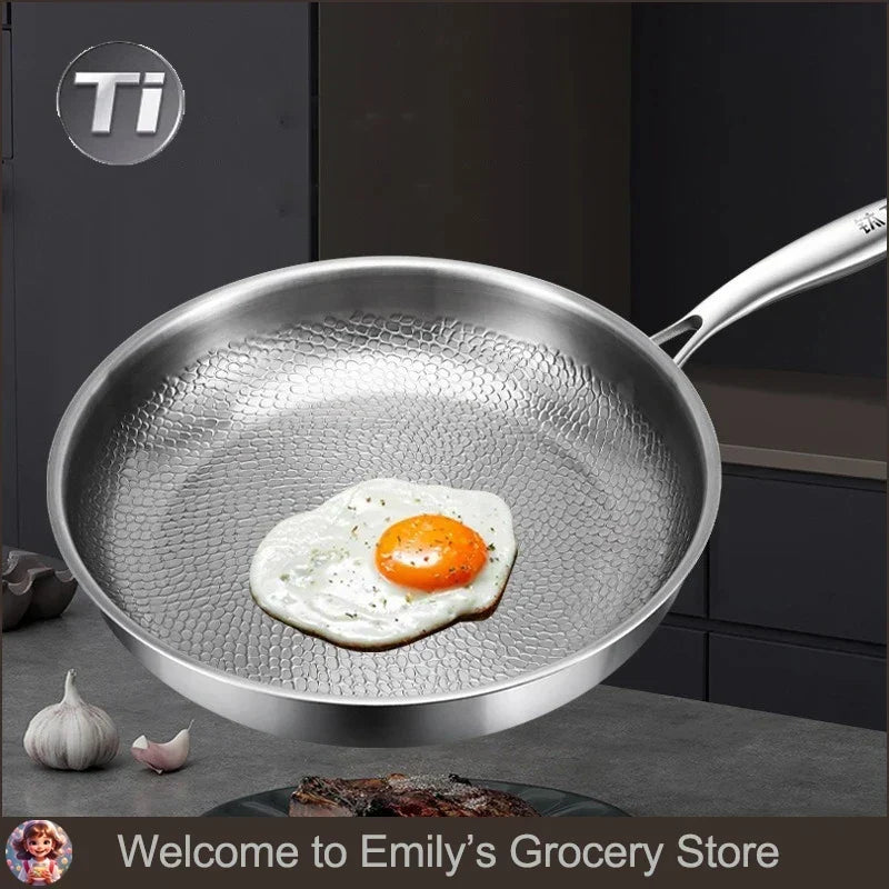 Titanium Frying Pan Thickened Non-Stick Non-Coating Hammer Pattern Fried Steak Pan Gas Stove Pot Induction Kitchen Cookwarev