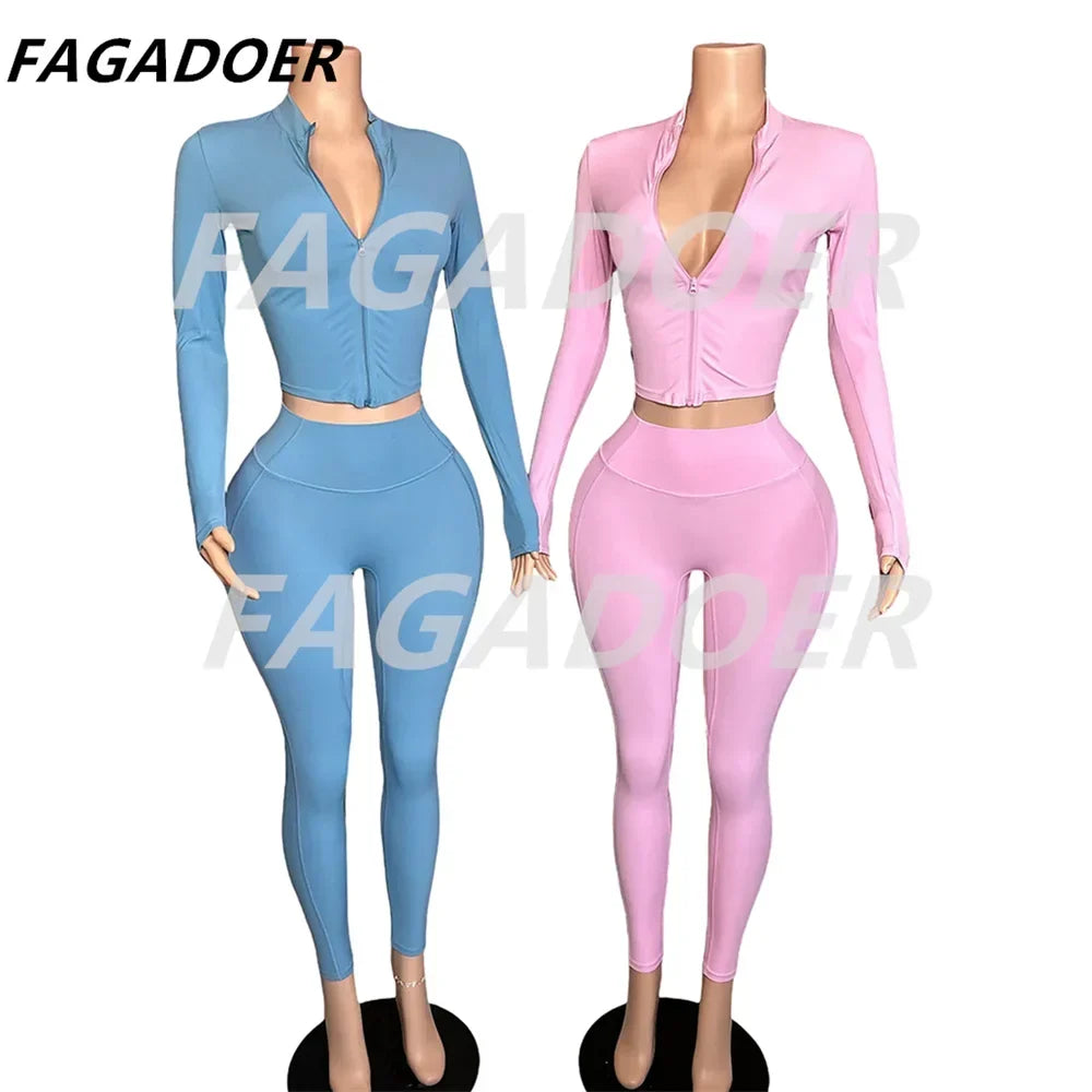 FAGADOER Candy Color 2-Piece Sporty Tracksuit