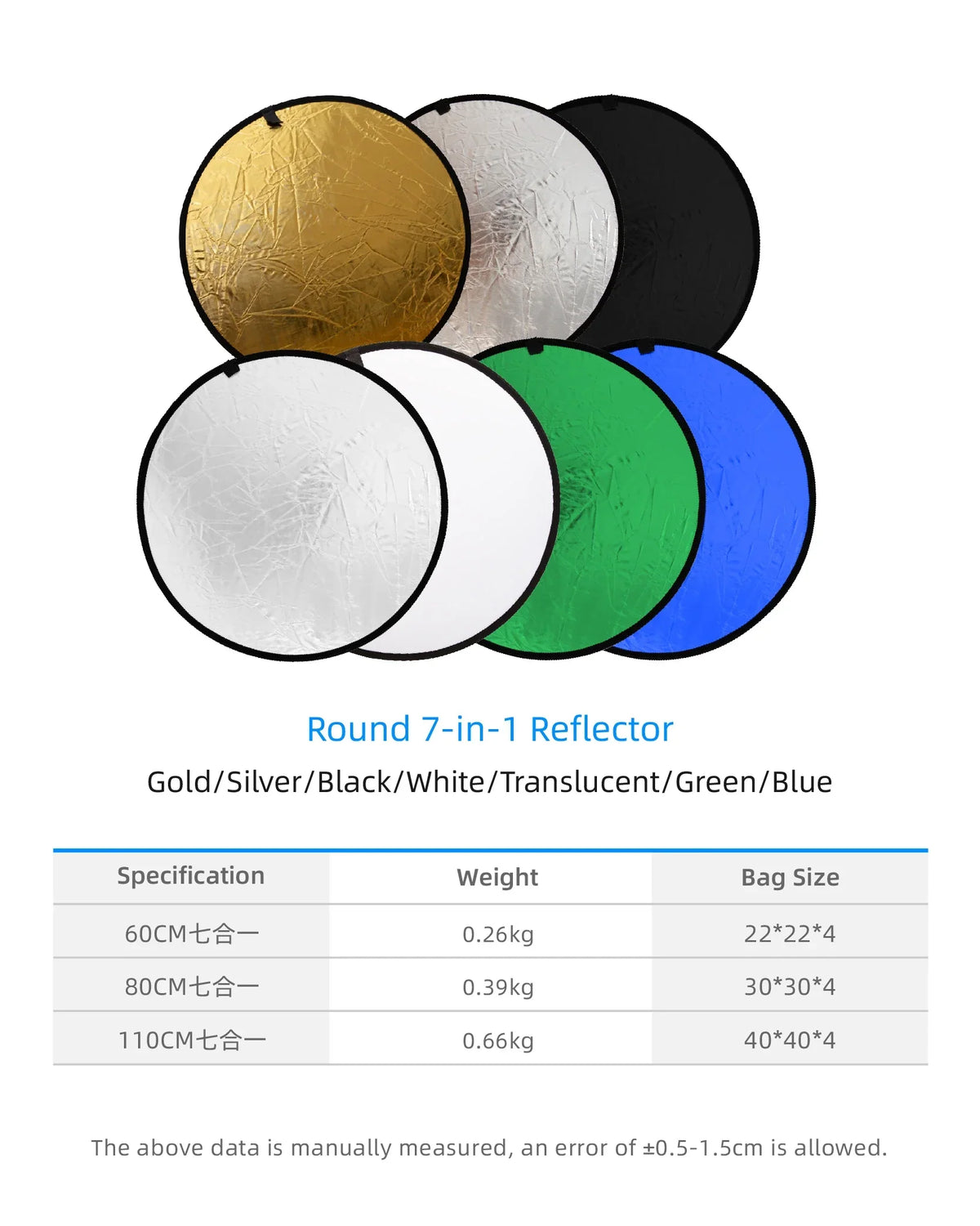 RF01 5-in-1 Collapsible Round Photography Reflector