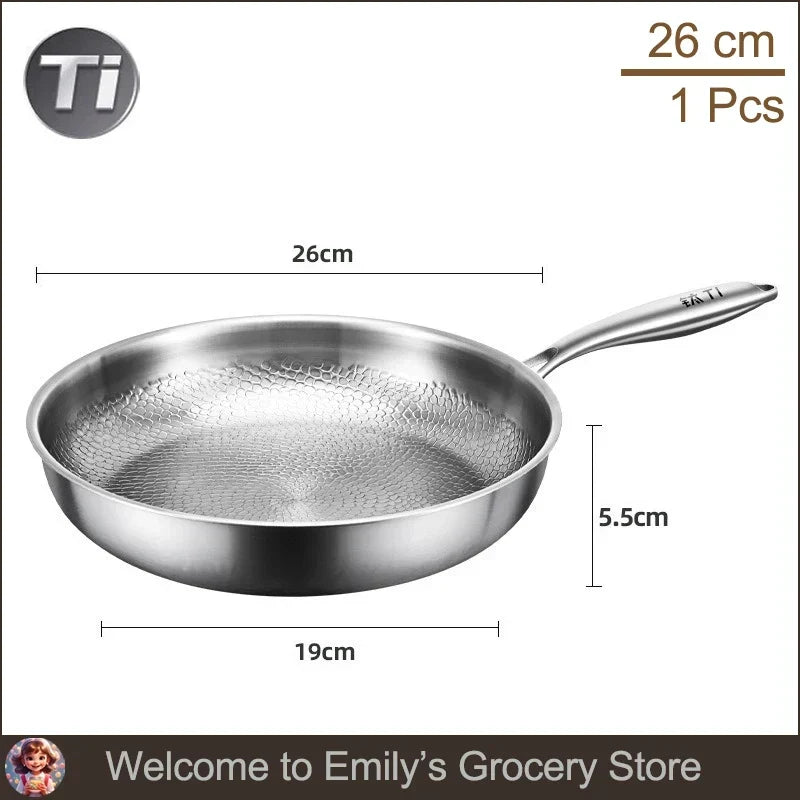 Titanium Frying Pan Thickened Non-Stick Non-Coating Hammer Pattern Fried Steak Pan Gas Stove Pot Induction Kitchen Cookwarev